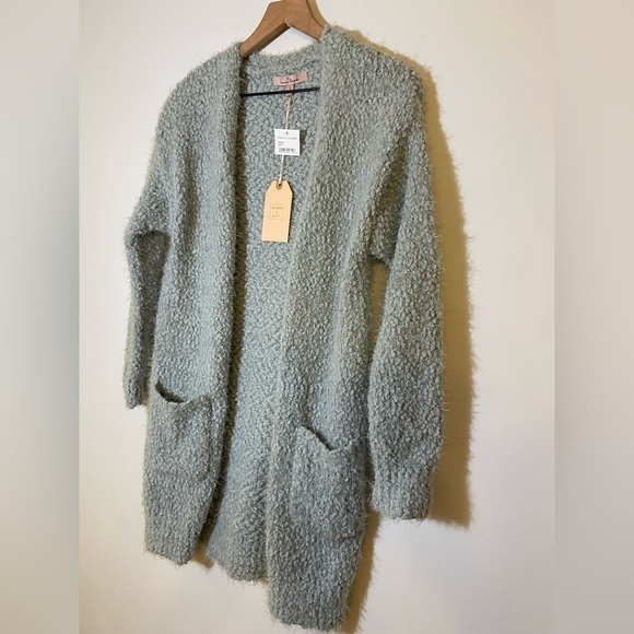 LOVE Tree Dusty Blue Soft Cardigan Longline Pockets Fuzzy Women’s Sz Small NWT - Picture 3 of 7